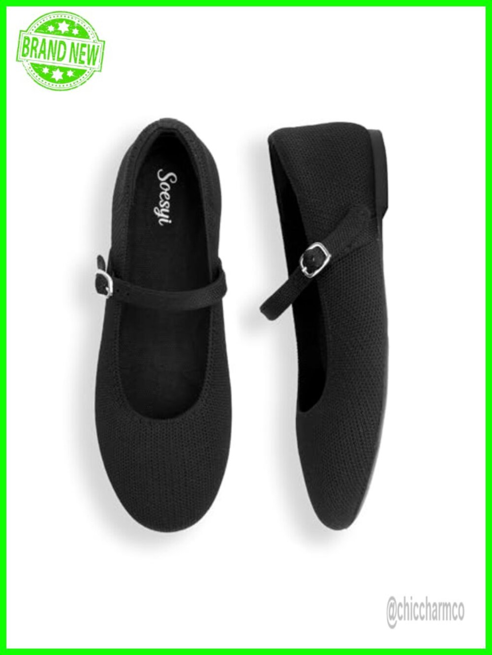 Women's Mary Jane Flats Round Toe Slip On Knit Adjustable Straps Comfortable